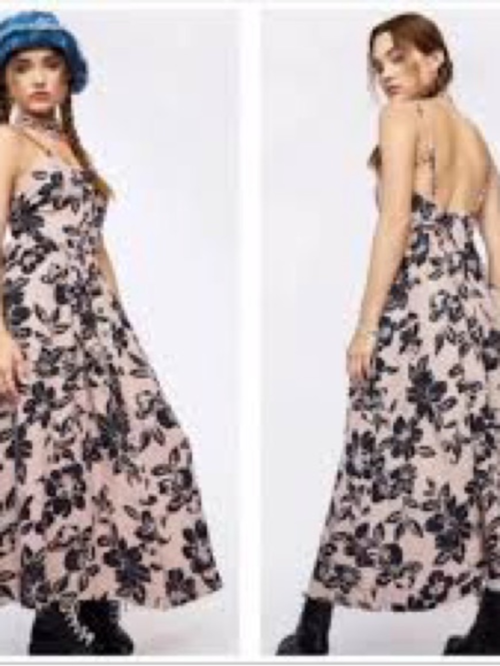 Free People Blush and Black Floral Maxi Dress